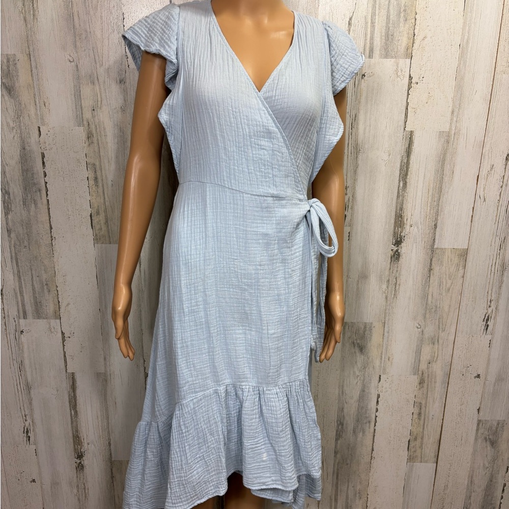 Drew Crinkled‎ Cotton Light Blue Wrap Dress